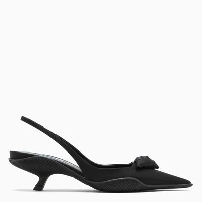 Shop Prada Black Nylon Slingback Pumps