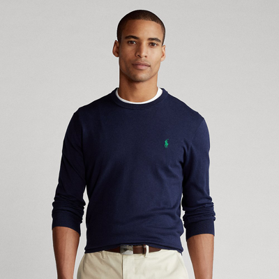 Shop Polo Ralph Lauren Cotton Crewneck Sweater In French Navy