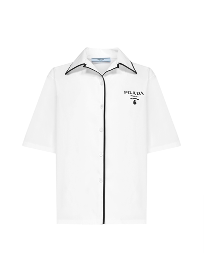 Shop Prada Logo Printed Bowling Shirt In White