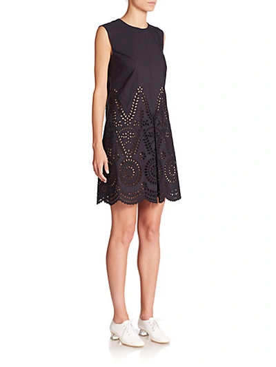 Shop Stella Mccartney Noemie Broderie Anglaise Dress In Midnight