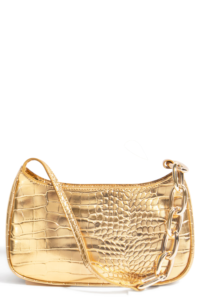 Shop House Of Want Newbie Vegan Leather Shoulder Bag In Gold Croco