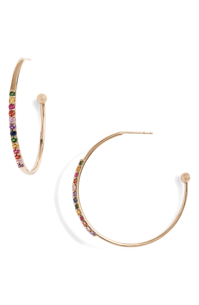 Shop Anzie Cleo Rainbow Hoop Earrings In Gold/ Multi