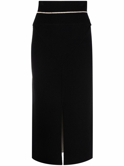 Moncler Front Slit Knit Midi Skirt In Nero