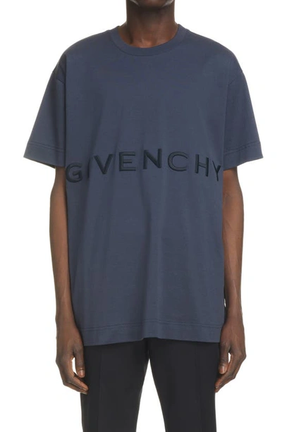 Shop Givenchy Logo Embroidered Oversize T-shirt In 403-night Blue