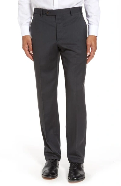 Shop Zanella Devon Flat Front Classic Fit Solid Wool Serge Dress Pants In Dark Grey