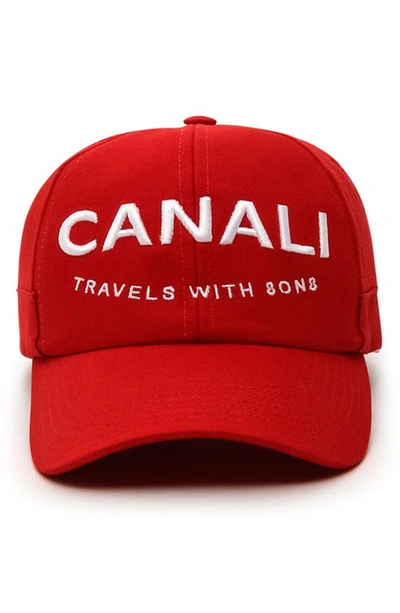 Shop Canali Travels With 8on8 Embroidered Logo Baseball Cap In Red