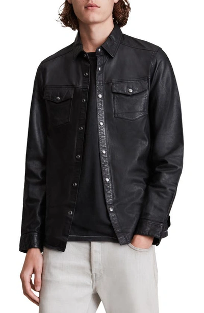 Allsaints Irwin Leather Shirt In Black
