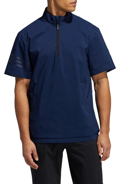 Shop Adidas Golf Short Sleeve Provisional Popover Rain Jacket In Colligiate Navy