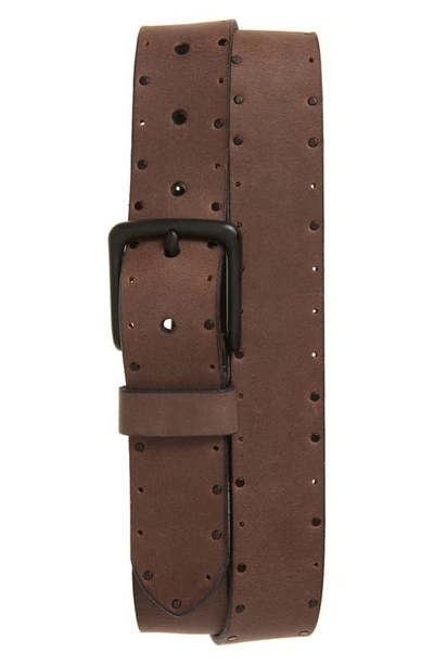 Shop Allsaints Perforated & Studded Leather Belt In Brown