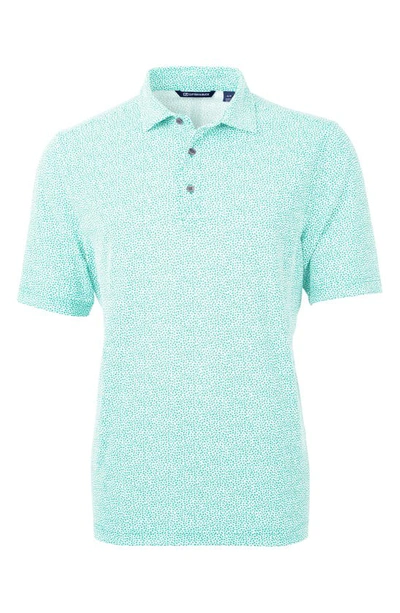 Cutter & Buck Virtue Eco Pique Botanical Print Recycled Mens Polo Shirt In Fresh Mint