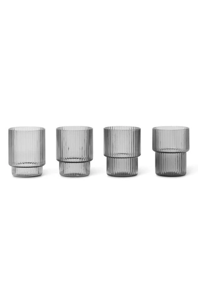 Shop Ferm Living Set Of 4 Ripple Glasses In Smoked Grey