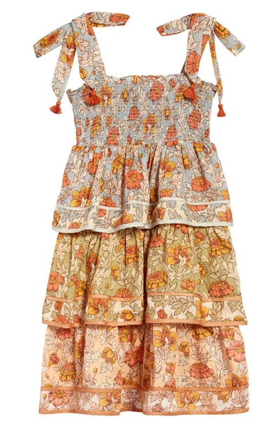Shop Zimmermann Kids' Andie Floral Print Tiered Cotton Sundress In Spliced