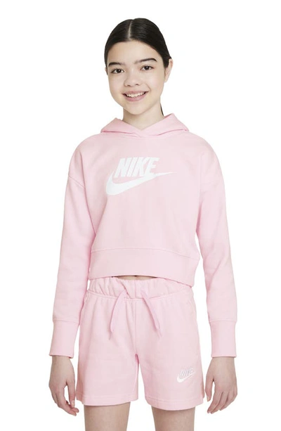 Shop Nike Sportswear Kids' Club Crop Hoodie In Pink Foam/ White