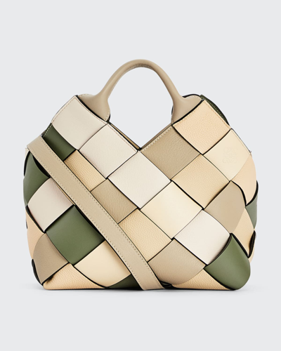 Shop Loewe Small Colorblock Woven Basket Top-handle Bag In Avocado Green