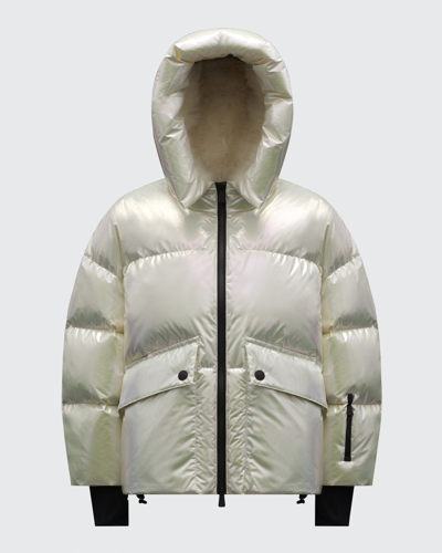 Shop Moncler Tillier Puffer Jacket With Fur-lined Hood In Mink Brn