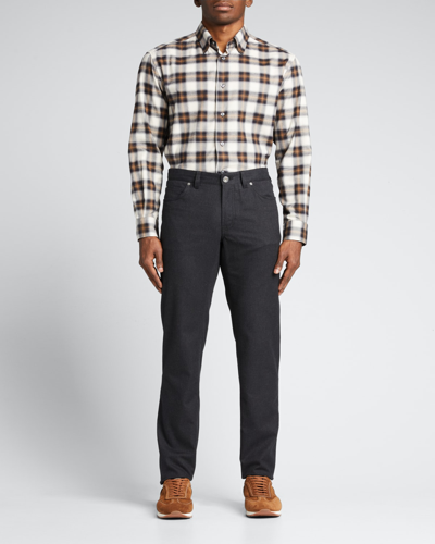 Shop Brioni Men's Flannel 5-pocket Pants In Anthracite