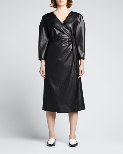 Shop Proenza Schouler White Label Faux-leather Wrap Dress In Black
