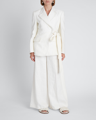 Shop Chloé Tailored Tie-closure Fringe Jacket In Iconic Milk