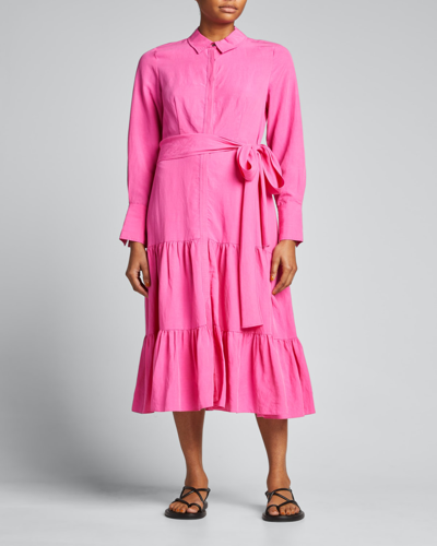 Shop Kobi Halperin Lidia Belted Shirtdress In Pink Lady