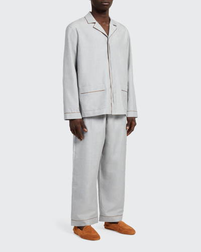Shop Ermenegildo Zegna Men's Classic Piped Pajama Set In Lt Gry Sld