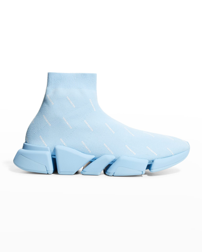 Shop Balenciaga Men's Speed Knit Sock Trainer Sneaker In Bleu/blanc