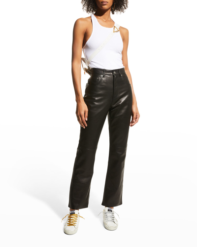 Shop Golden Goose Golden Leather Cropped Flare Pants In Black