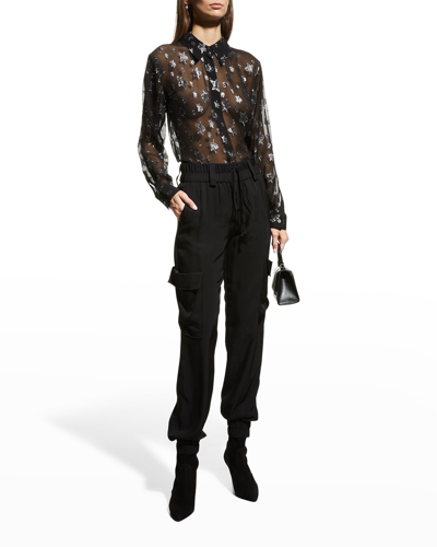 Shop Ramy Brook Tiffany Metallic Star Button-front Shirt In Black W Silver