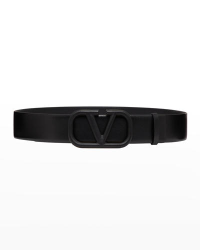 Shop Valentino Vlogo Tonal Calf Leather Belt In Nero