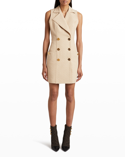 Shop Balmain Monogram Jacquard Mini Blazer Dress In Nude Clair/blanc