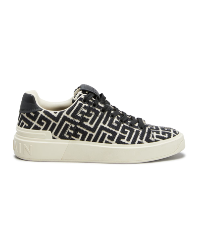 Shop Balmain B Court Monogram Low-top Sneakers In Ivoire Noir