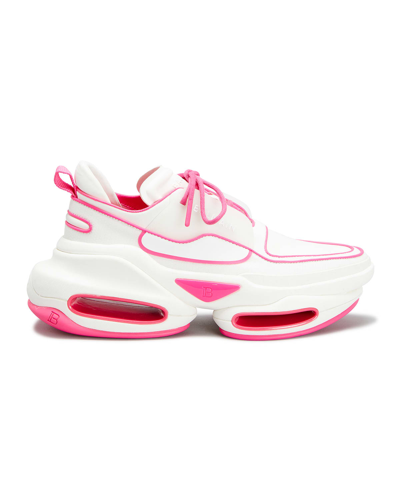 Shop Balmain Bbold Bicolor Trainer Sneakers In Blanc Rose Fluo
