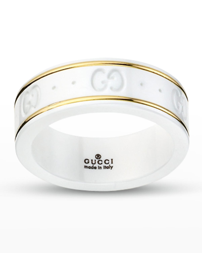 Shop Gucci Icon Thin Band Ring In White In Yg