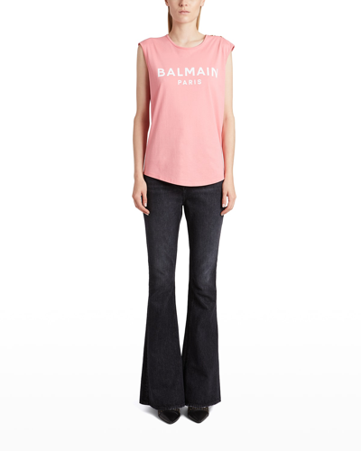 Shop Balmain 3-button Logo Tank Top In Salmon Pink/white