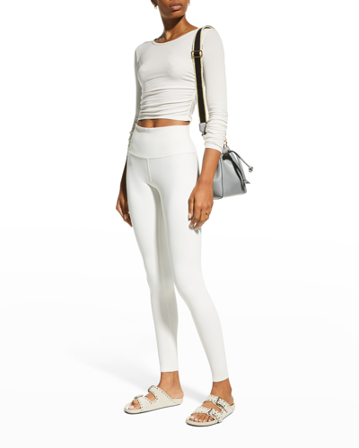 Shop Alo Yoga Gathered Long-sleeve Crop Top In Ivory