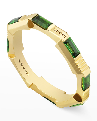 Shop Gucci Link To Love 3mm Green Ring In Yg