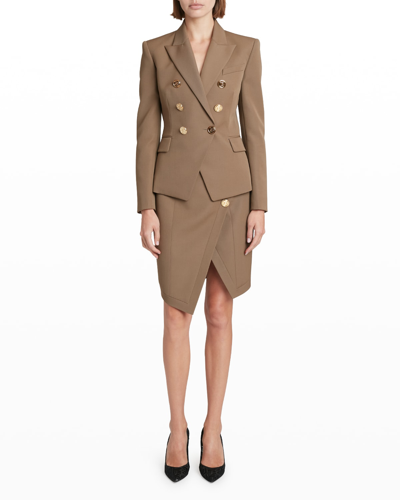 Shop Balmain 6-button Blazer Jacket In Taupe