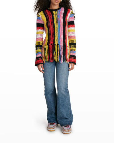 Shop Chloé Cropped Cashmere-wool Fringe Sweater In Multicolor 5
