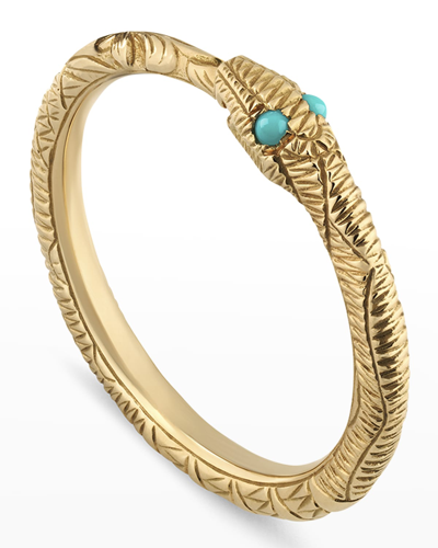 Shop Gucci 18k Ouroboros Snake Ring With Turquoise In Yg