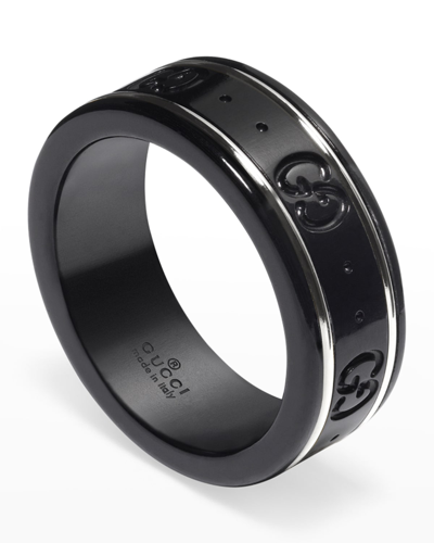 Shop Gucci Icon Thin Band Ring In Black In Wg