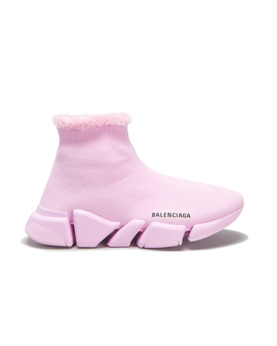 Shop Balenciaga Speed 2.0 Faux Fur Knit Sock Sneakers In Soft Pink