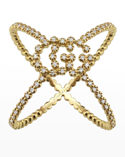 Shop Gucci 18k Gg Running X All-diamond Ring In Yg