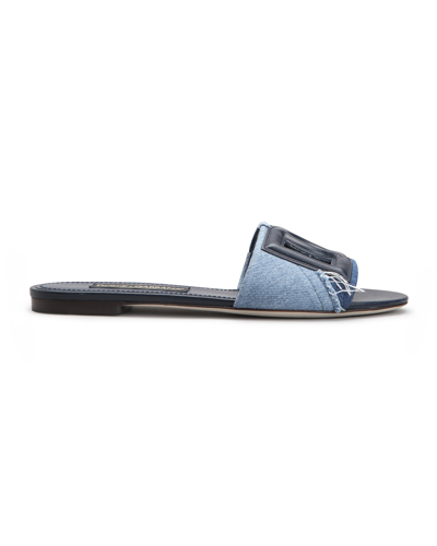 Shop Dolce & Gabbana Cutout Dg Denim Flat Sandals In Blue Navy