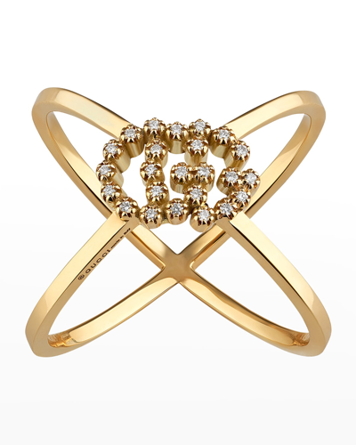 Shop Gucci 18k Gg Running X Diamond Ring In Yg