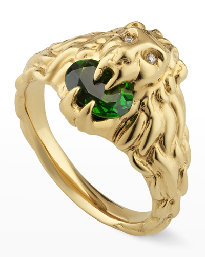 Shop Gucci 18k Lion Head Ring In Green In Yg