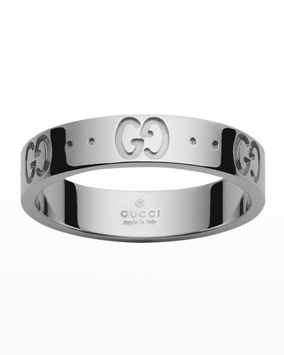 Shop Gucci Icon Thin Band Ring In White Gold In Wg