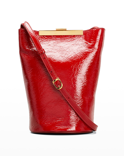 Shop Khaite Etta Naplack Leather Crossbody Bag In Fire Red