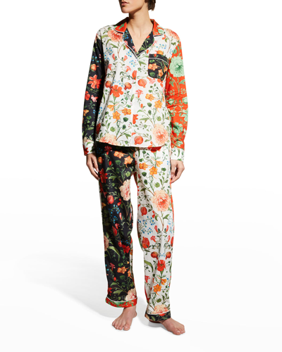 Shop Desmond & Dempsey Persephone Floral-print Long Pajama Set In Blackmulti