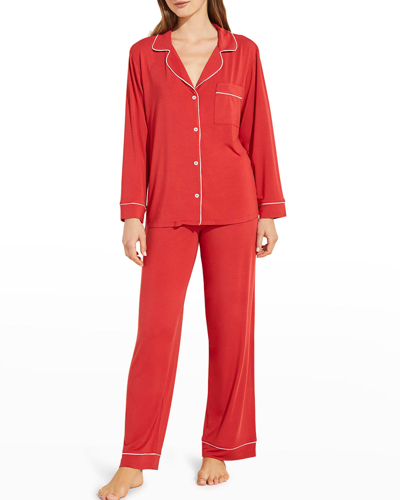 Shop Eberjey Gisele Long Pajama Set In Haute Redbone