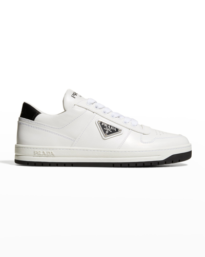 Shop Prada Allacciate 30mm Leather Sneakers In White/black
