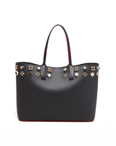 Shop Christian Louboutin Cabata Tote In Grained Leather With Spikes In Black/multi